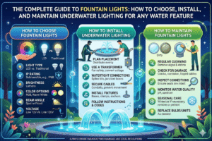 O guia completo para luzes de fonte: como escolher, instalar e manter a iluminação subaquática para qualquer recurso aquático