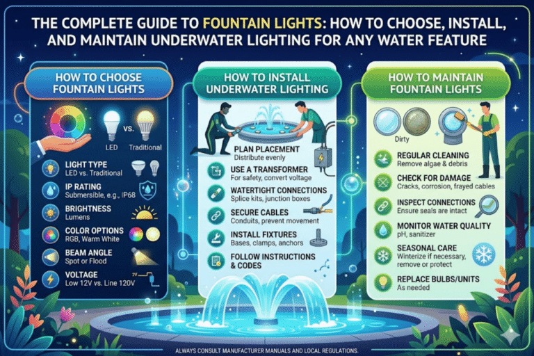 The Complete Guide to Fountain Lights: How to Choose, Install, and Maintain Underwater Lighting for Any Water Feature