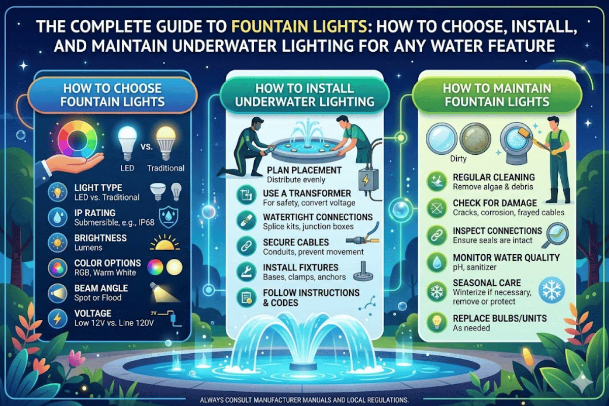 The Complete Guide to Fountain Lights: How to Choose, Install, and Maintain Underwater Lighting for Any Water Feature