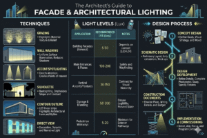 The Architect's Guide to Facade & Architectural Lighting — Techniques, Light Levels, and Design Process