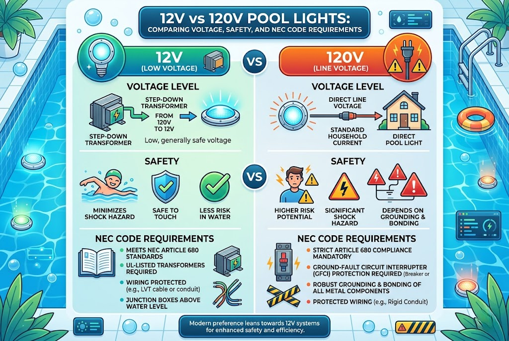 12V vs 120V Pool Lights: Voltage, Safety and NEC Code Requirements