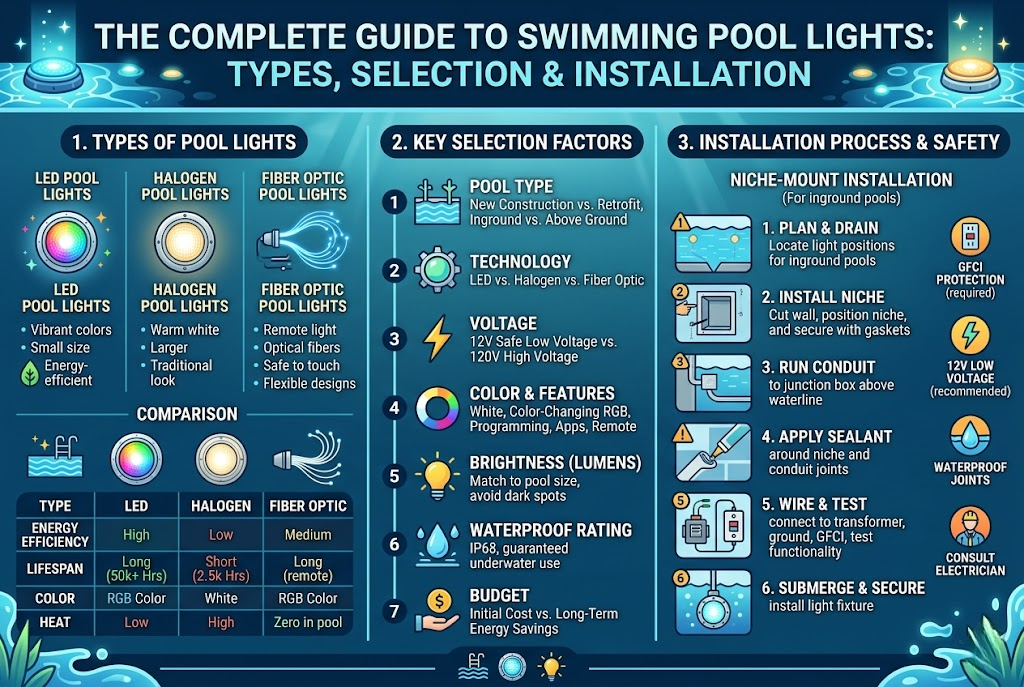 The Complete Guide to Swimming Pool Lights: Types, Selection & Installation