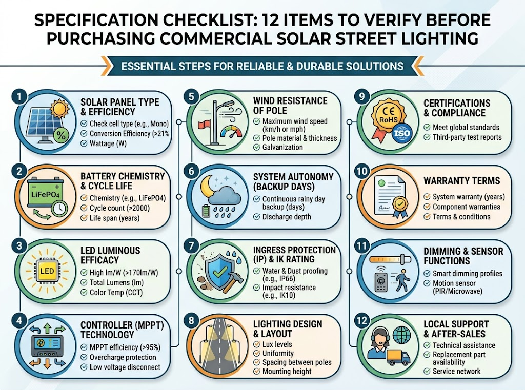 Specification Checklist: 12 Items to Verify Before Purchasing Commercial Solar Street Lighting