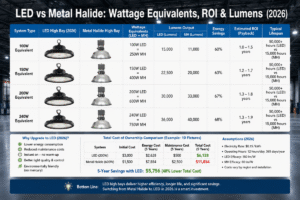 LED vs Metal Halide: Wattage Equivalents, ROI & Lumens (2026)