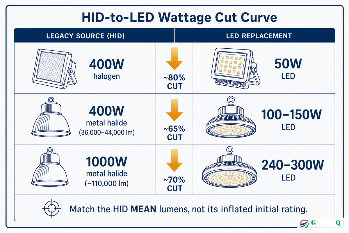Replacing Metal Halide, HPS & Halogen: LED Wattage Equivalents — Guangqi Lighting