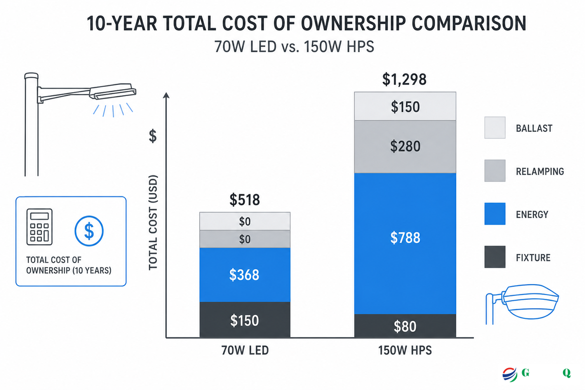 10-Year Total Cost of Ownership: LED vs HPS — Guangqi Lighting