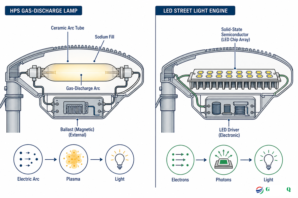 How LED and HPS Street Lights Differ at the Physics Level — Guangqi Lighting