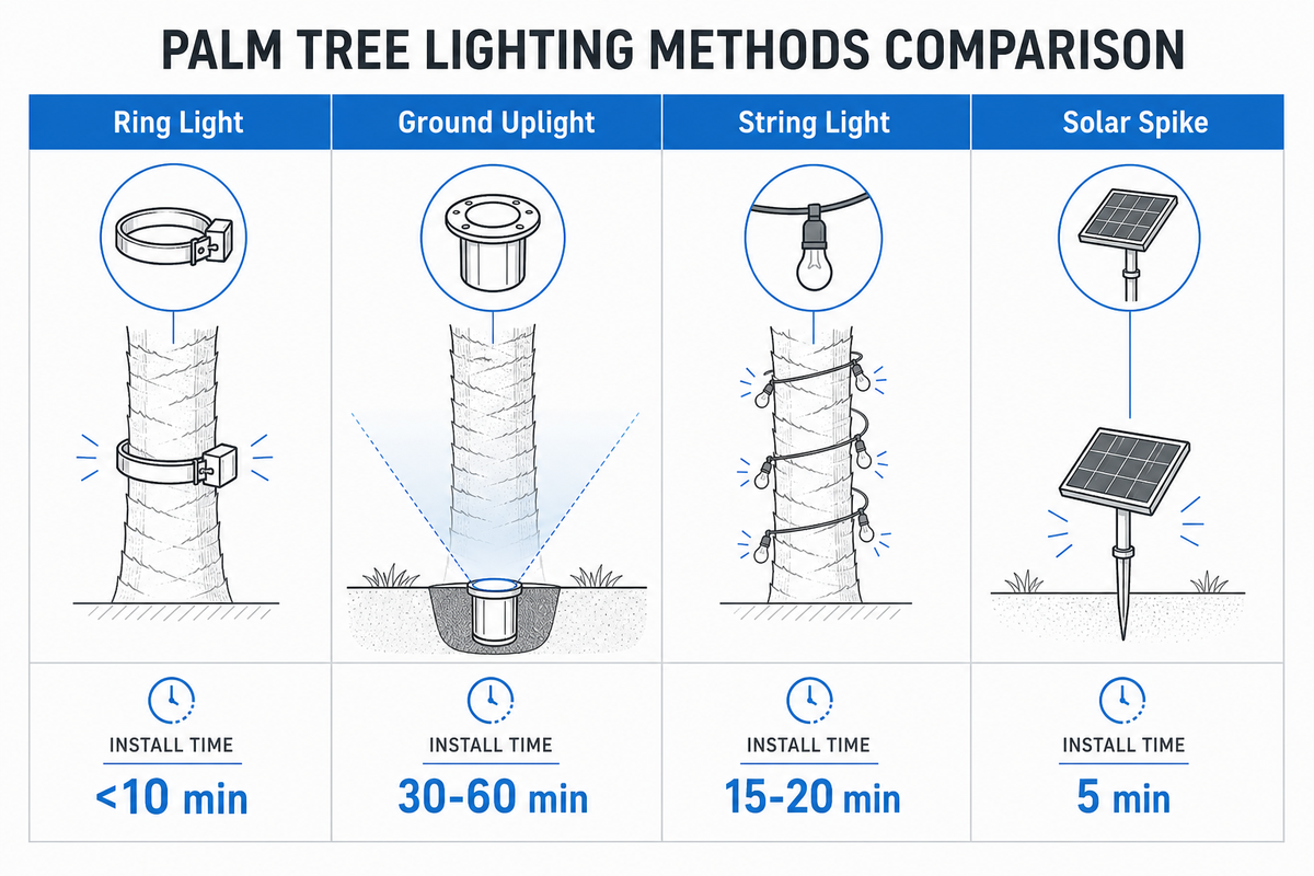 Ring Light vs. Ground Uplight vs. String Light vs. Solar Spike: The Four-Method Head-to-Head — Guangqi Lighting