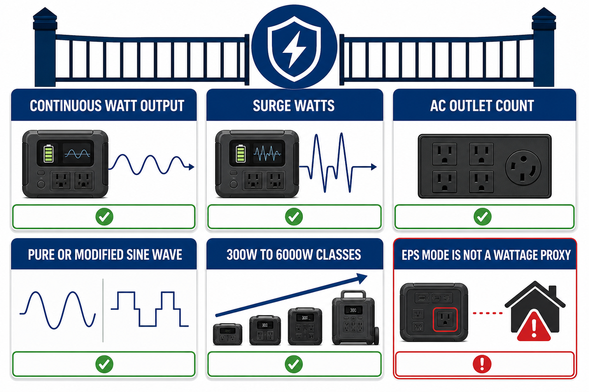 Output: Watts, Surge Watts, AC Outlets, And Waveform