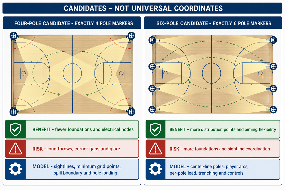 Pole Layout: Compare Four-Pole and Six-Pole Candidates — GQLAMP