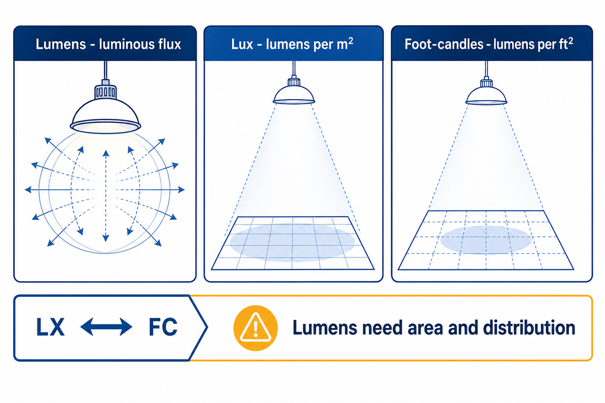 Lux and Foot-Candles Measure Illuminance, Not Lumens — Guangqi Lighting