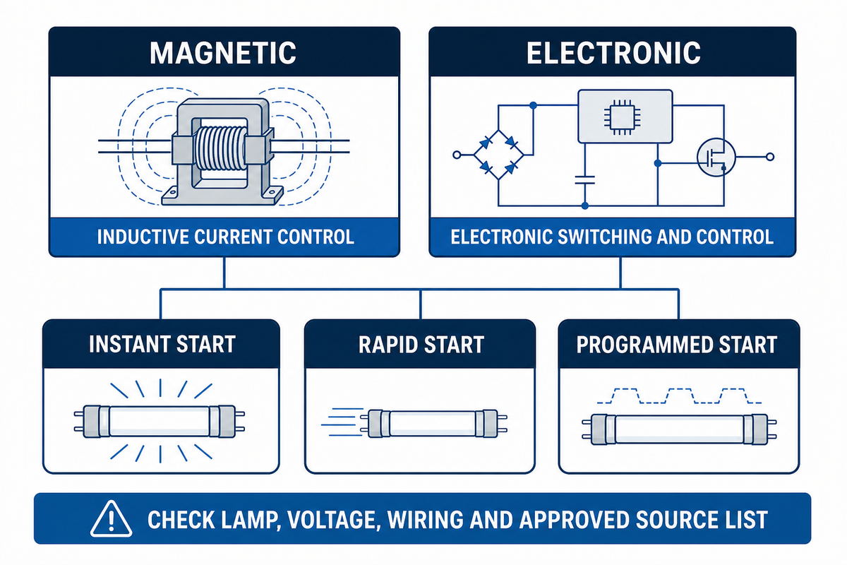 3. Magnetic vs Electronic Ballasts and the Start Methods That Matter — Guangqi Lighting
