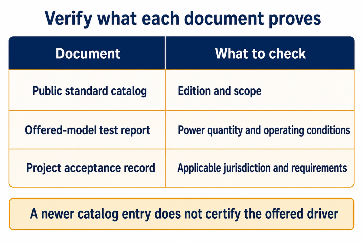 Product data, model test reports and project acceptance answer different questions; IEC, IEEE and NIST sources.