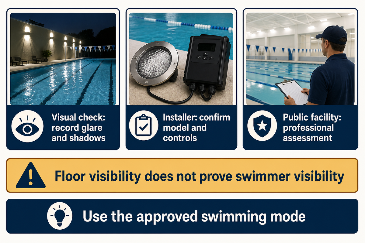 Night appearance is separate from electrical and swimmer-visibility assessment; ILSF, BGSU, scoped local rules.