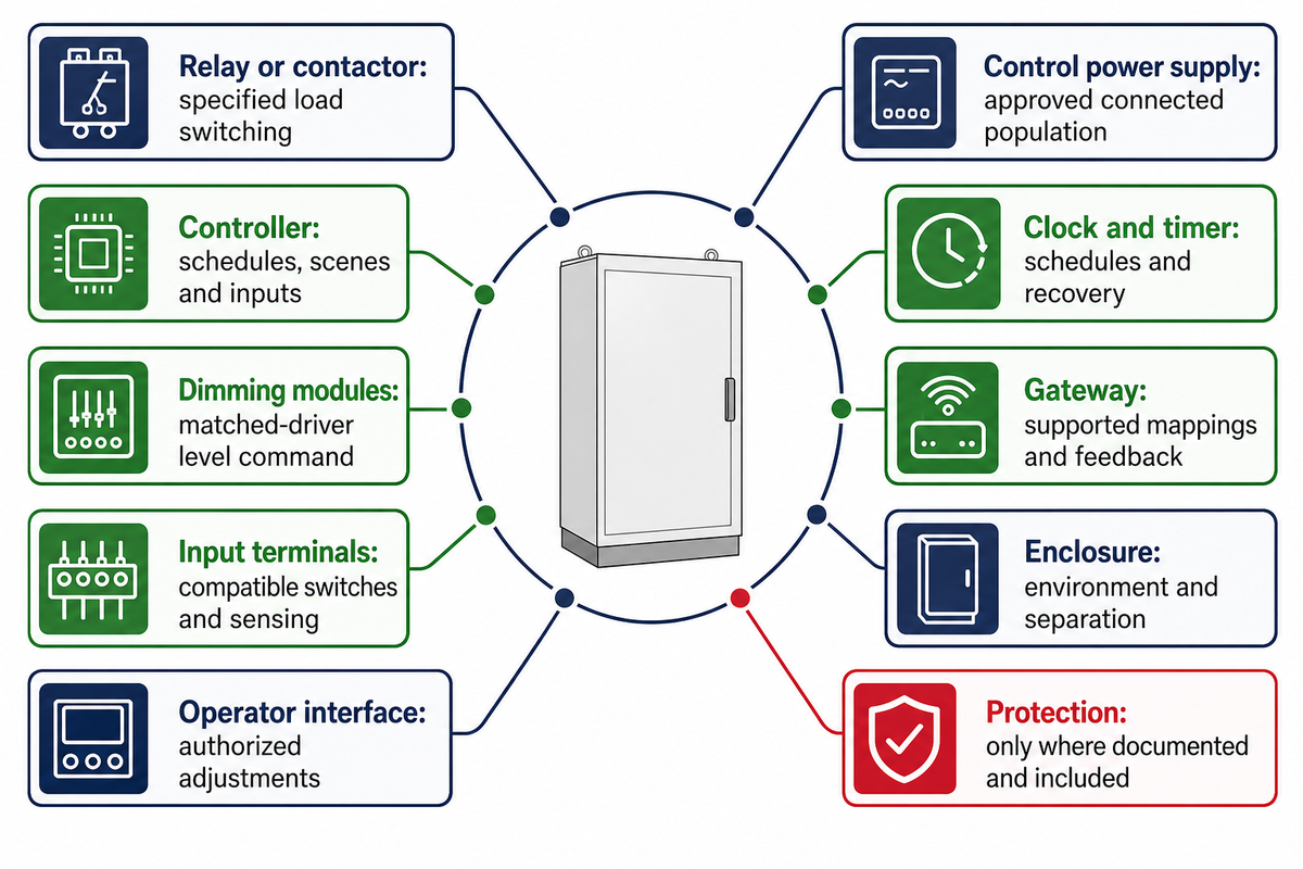 Components should be identified by function, model and interface rather than a brochure feature list.