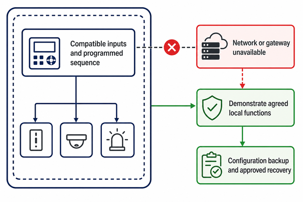 Dependency diagram distinguishing local lighting functions from network and server requirements