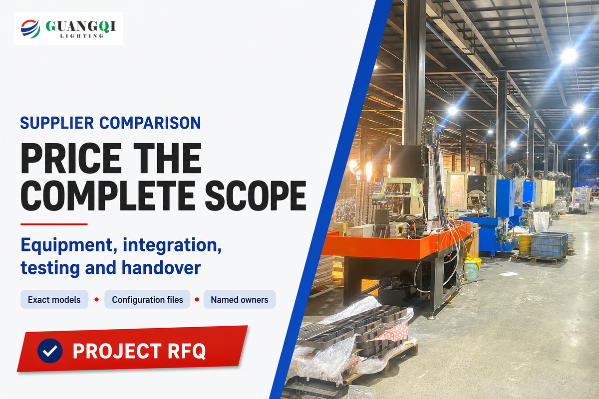 GQLAMP factory interior with supplier quotation scope covering equipment, integration and handover