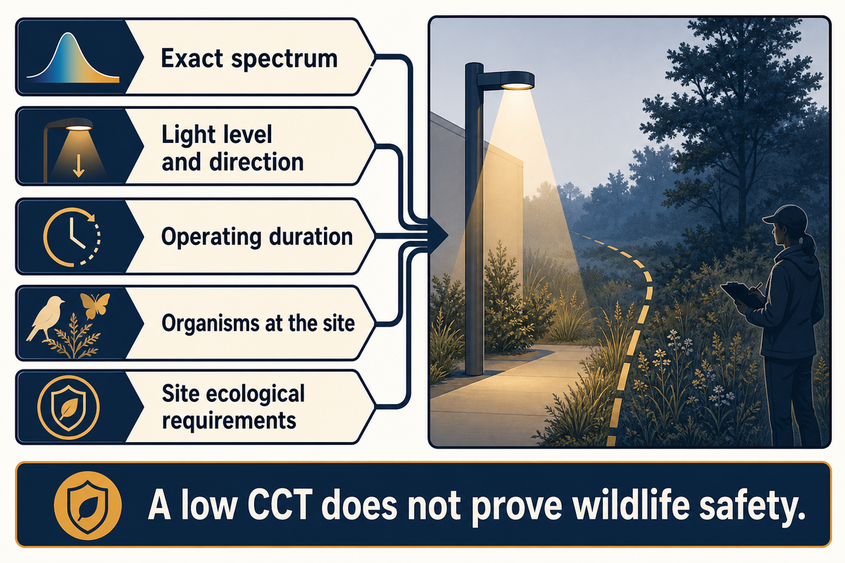Spectrum, level, direction, duration and site ecology matter beyond CCT; DOE research and the Swiss arthropod study.