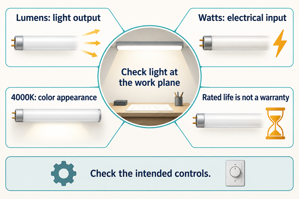Useful lighting depends on output, power, optics, controls and model-specific life.