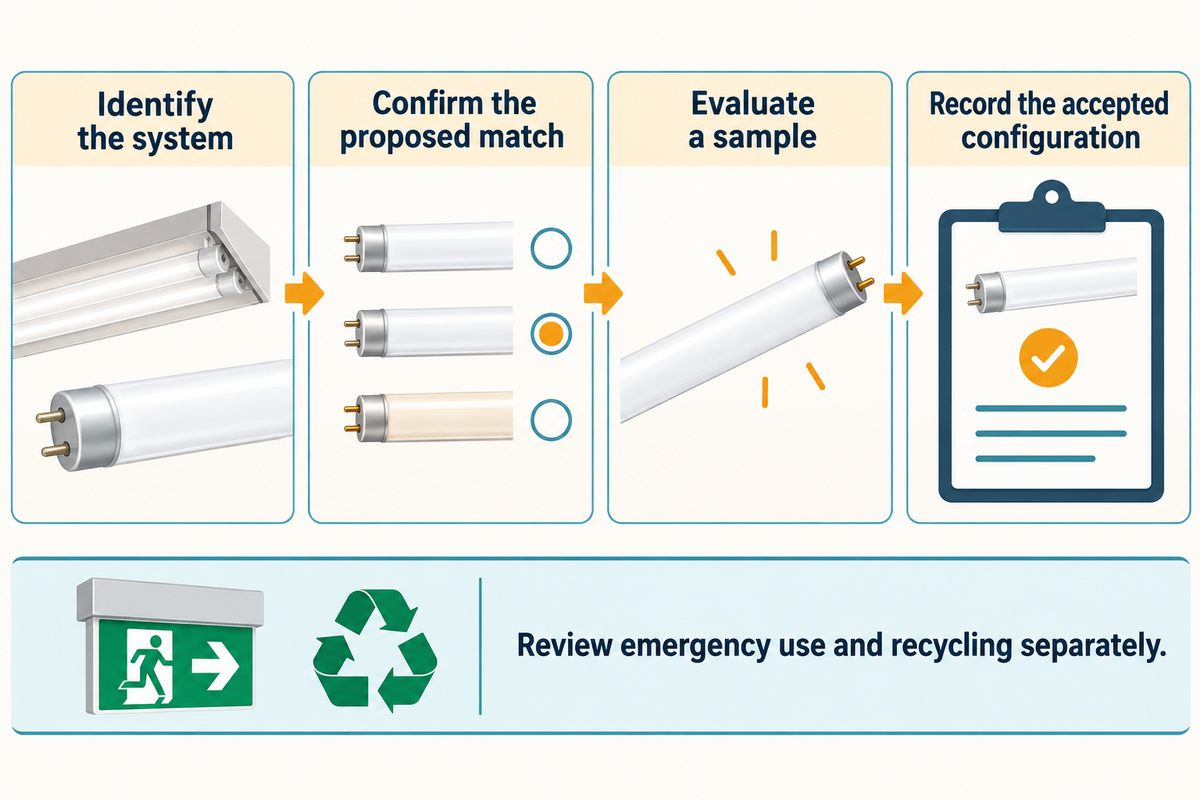 Identify, confirm, trial and record the accepted replacement configuration.