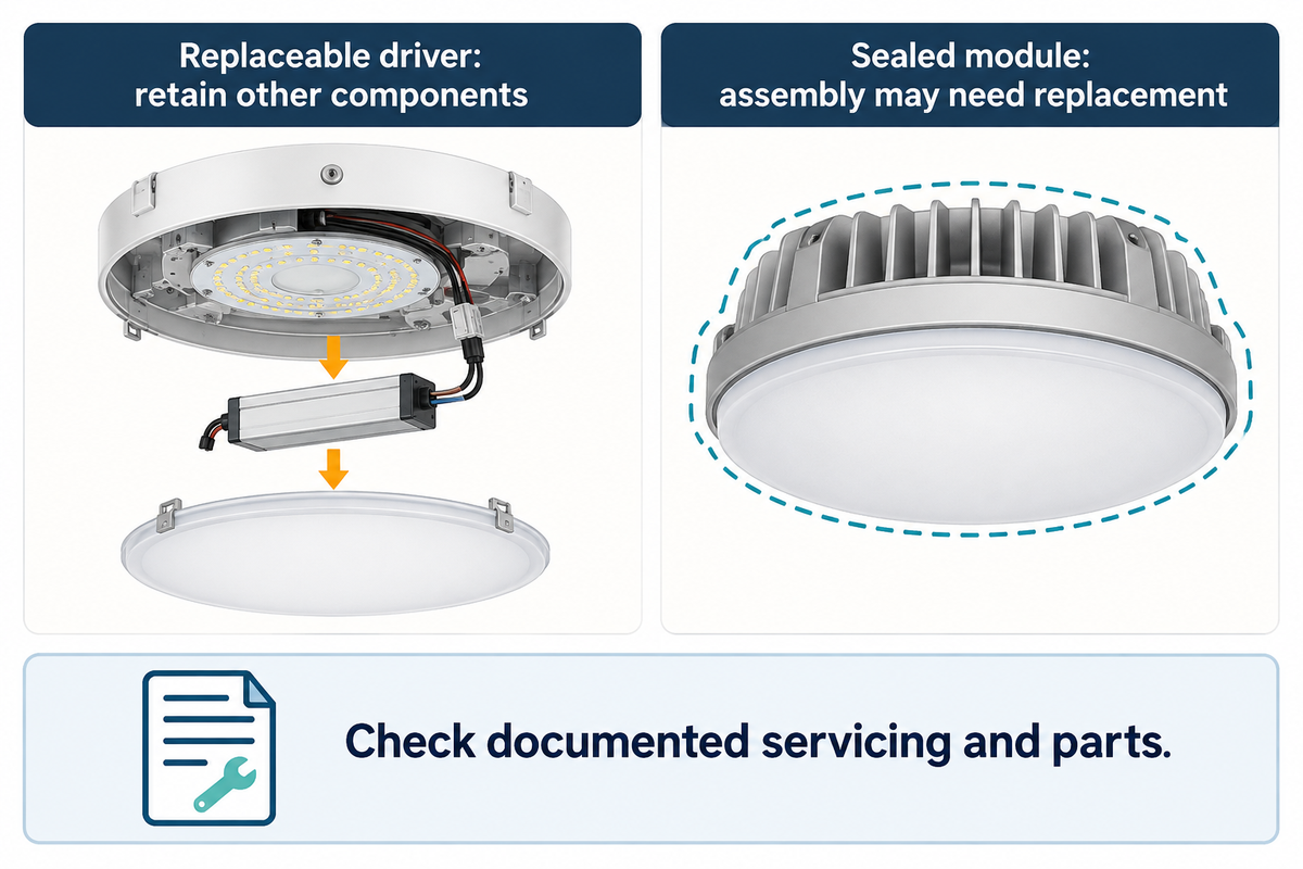 Driver replacement and sealed assemblies create different maintenance paths (IEA, March 2026).